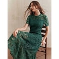 thumbnail image 5 of Emerald Green Lace Midi Dress With Short Sleeve And Ruffled Hem, 5 of 30