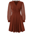 thumbnail image 1 of Vestido Corto Fruncido con Escote en V para Mujer Color Caramelo M, 1 of 10