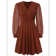 thumbnail image 1 of Vestido Corto Fruncido con Escote en V para Mujer Color Caramelo M, 1 of 10