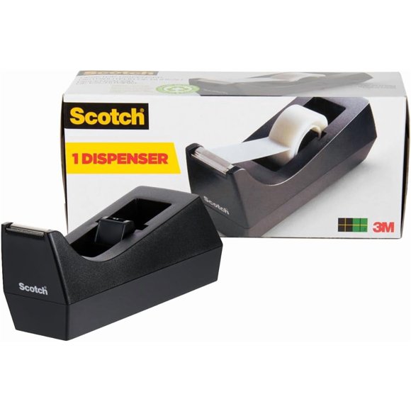 Scotch Desktop Tape Dispenser, Black, Use With Scotch Magic Tape or Other Tapes for Holiday Gift Wrapping, Replaceable Hub and Non-Skid Base,2.7 in. x 2.7 in. x 6.4 in., 1 Tape Dispenser