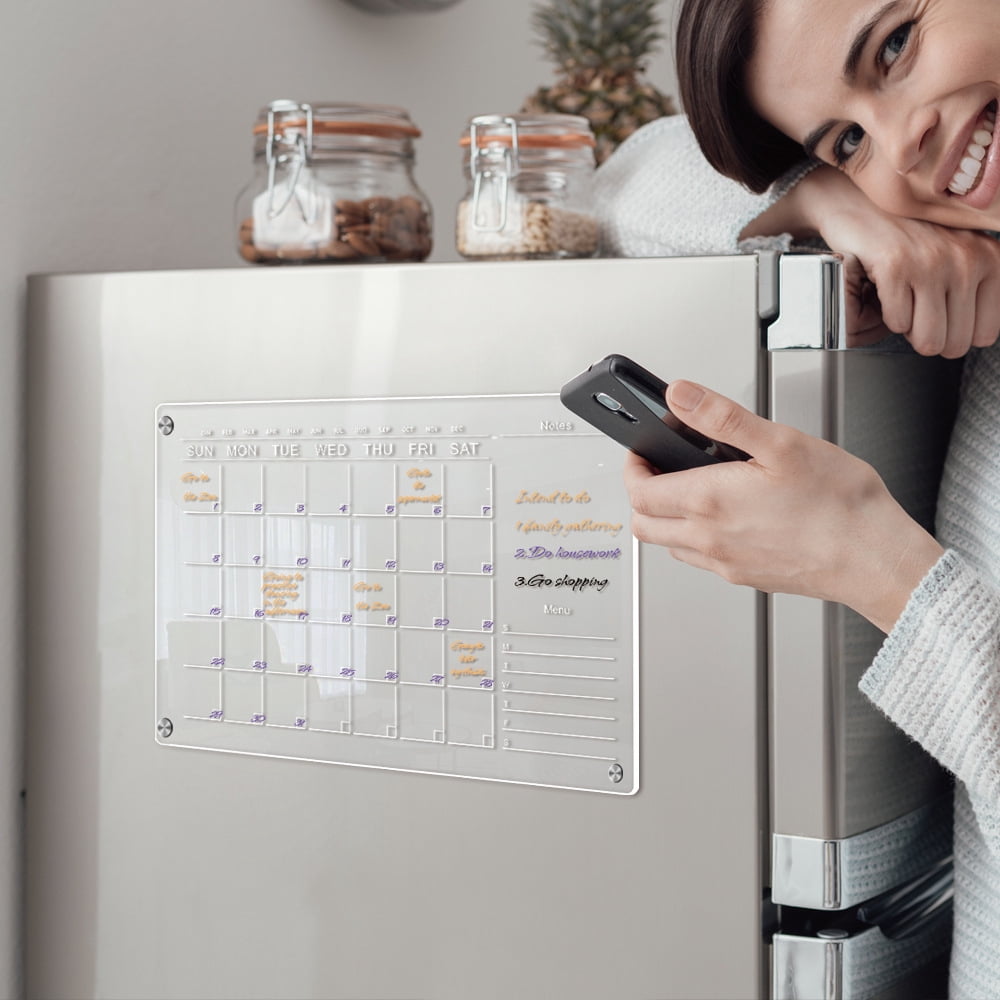 Magnetic Acrylic Calendar for Fridge, Transparent Dry Erase Board Monthly & Weekly Calendar for Refrigerator Reusable Plan Board, Including 6 Dry Erase Markers