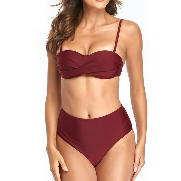 Traje de baño de mujer de 2 piezas de bikini cómodo de cintura alta de color sólido estilo playa OAVQHLG3B Store lin121212