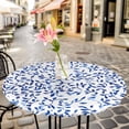 thumbnail image 3 of Blue Plant Leaves Elastic Fitted Round Table Cover Spring Leaf Waterproof Outdoor Tablecloth for Holiday Party, Picnic, Patio & Dining Fits Tables Up to 36"-44", 3 of 8