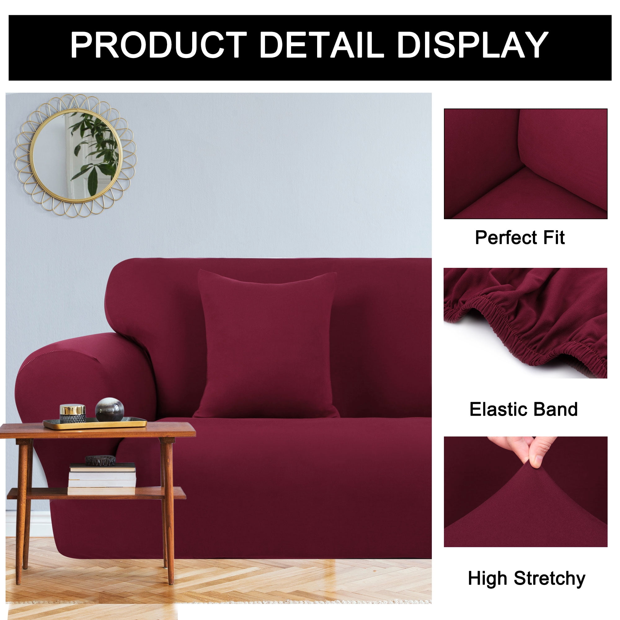 Unique Bargains Solid 1/2/3 Seater Sofa Cover Stretch Couch Slipcover Wine Sofa
