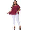 thumbnail image 3 of DARING DIVA Women's Plus Size Ruffle Short Sleeve V Neck Chiffon Blouse 2X Burgundy, 3 of 6