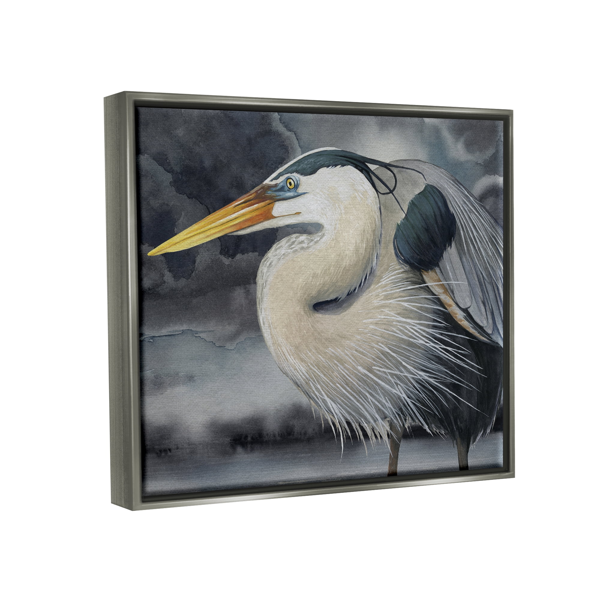 Stupell Industries Dark Heron Portrait Animals & Insects Painting Gray Floater Framed Canvas Art Print Wall Art, 21 x 17