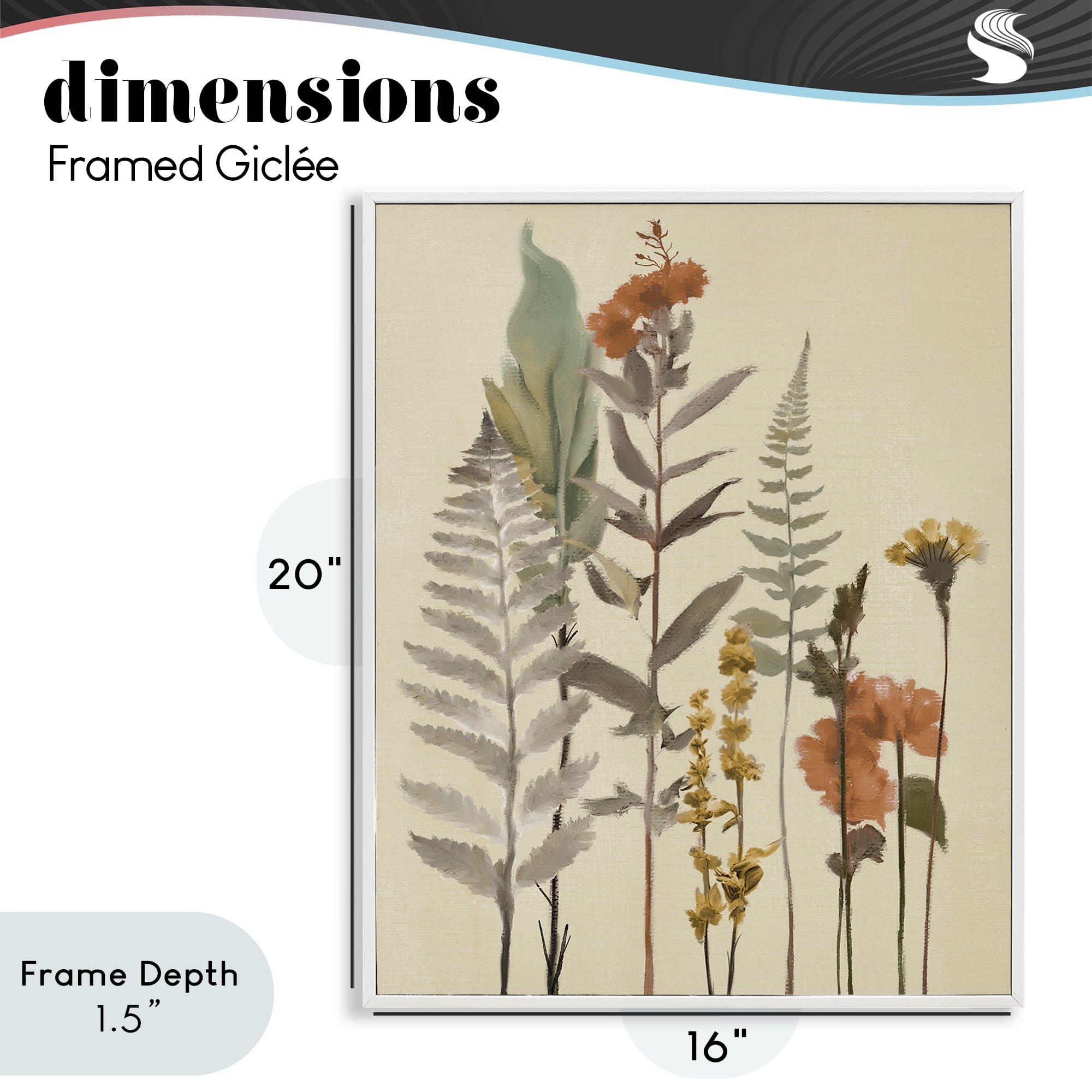 Stupell Industries Fall Botanicals and Ferns White Framed Giclee Art, design by Elizabeth Medley
