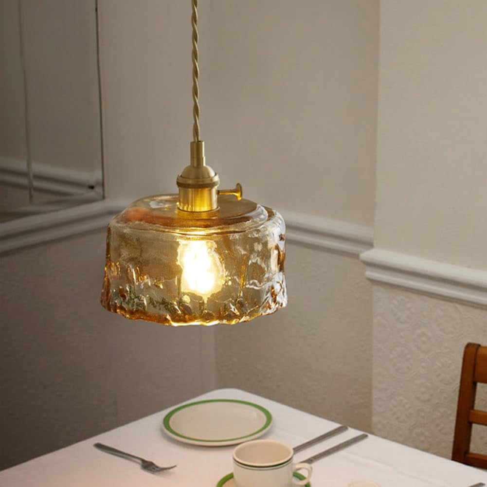 Japanese Style Mini Glass Pendant Lighting for Above Sink, Small Amber Rustic Pendant Light Fixture for Bedside, Retro Farmhouse Pendant Light, Simple Vintage Pendant Lamp for Kitchen Island