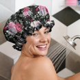 thumbnail image 5 of Shower Caps,Pioneer Flower Floral Print Pattern Waterproof Shower Cap for Women 4 Pieces,Double Reusable Hair Cover for Shower PEVA Elastic Stretch Hem, 5 of 7