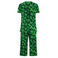 thumbnail image 5 of Dazajoo St Patrick's Day Outfits Women Irish Lucky Clover Short Sleeve Round Neck Button Pullover and Comfy Elastic Capris 2025 Festival Lightweight Loose Sleepwear,Multicolor,S, 5 of 5