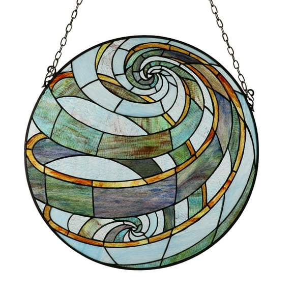 RADIANCE goods Tiffany-Style Geometric Stained Glass Window Panel 23" Width