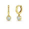 thumbnail image 1 of 925 Sterling Silver Gold Flashed Simulated Opal Heart Dangle Hoop Girl Earrings, 1 of 6