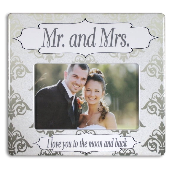 Banberry Designs Marco De Fotos Mr And Mrs – Boda – Te Amo Hasta La Luna Y De Regreso – Marido – Esposa – Capacidad Para Fotos De 4 X 6 Pulgadas – Marco De 8 X 7,25 Pulgadas