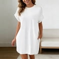 thumbnail image 2 of Afdoent Dresses For Women Casual Short Sleeve Dress With Pockets Crew Neck Loose Fit Solid Color Summer Arrival Comfortable Daily Wear Travel Outfits, 2 of 5