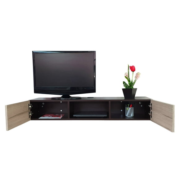 Repisa Escritorio Flotante con Puertas para TV Minimalista DECOMOBIL  RF02-TV-W/O