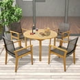 thumbnail image 4 of Gymax 5 PCS Patio Dining Set Round Acacia Wood Table 4 Wicker Armchairs Outdoor Garden, 4 of 10