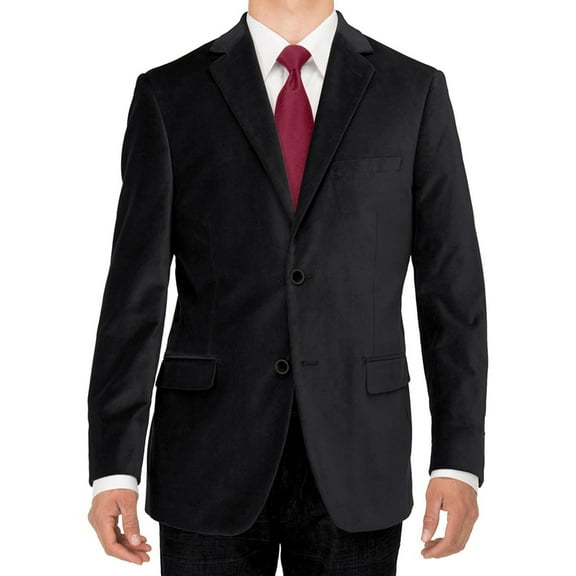 LN LUCIANO NATAZZI Mens Two Button Velvet Blazer Working Buttonholes Suit Jacket Black