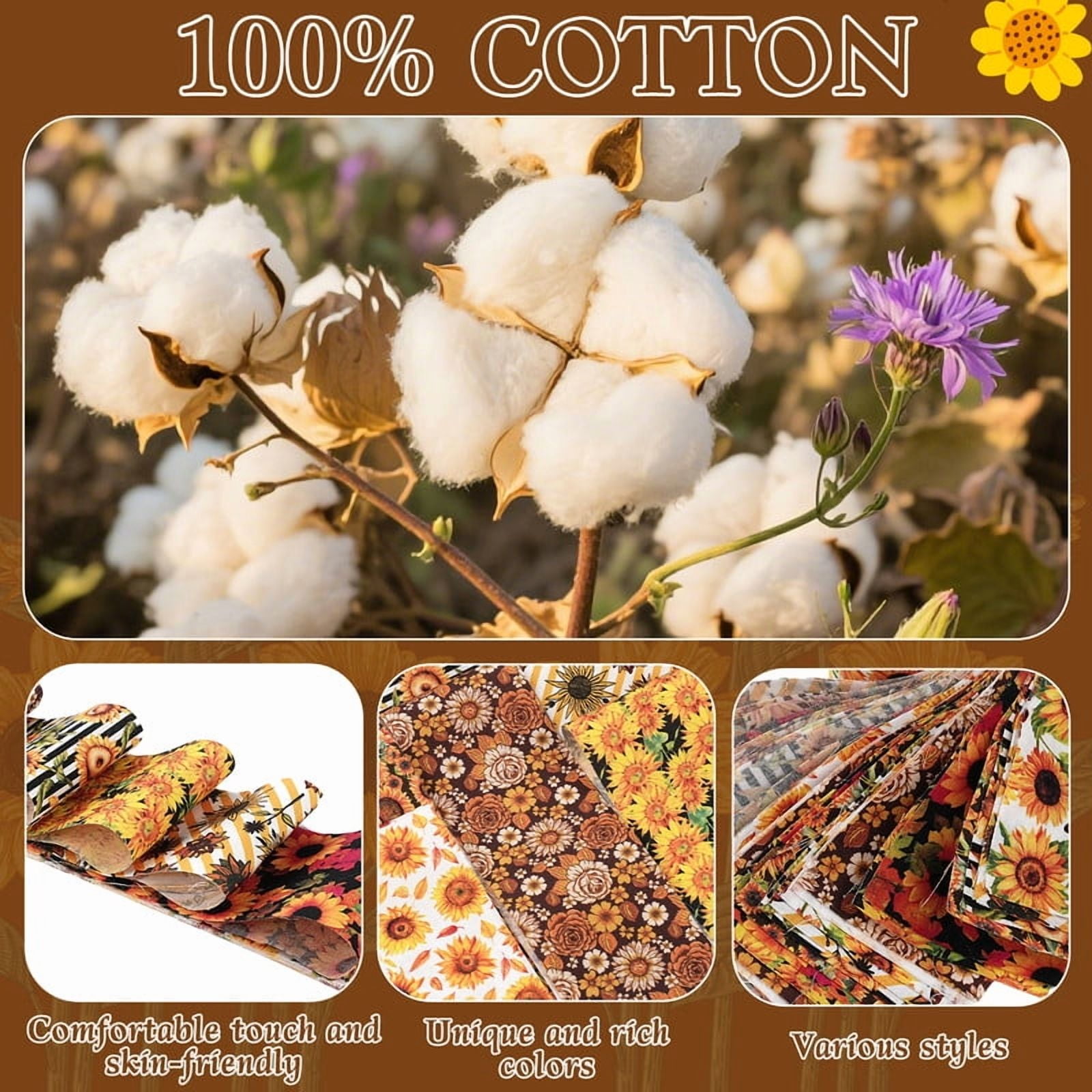 40PCS Sunflower Quilting Fabric Roll 2.5x39 Inches (6.5x100 cm) Fabric Jelly Patchwork Precut Strips Bundles for Holiday Materials Craft DIY Sewing Cloths（Sunflower）