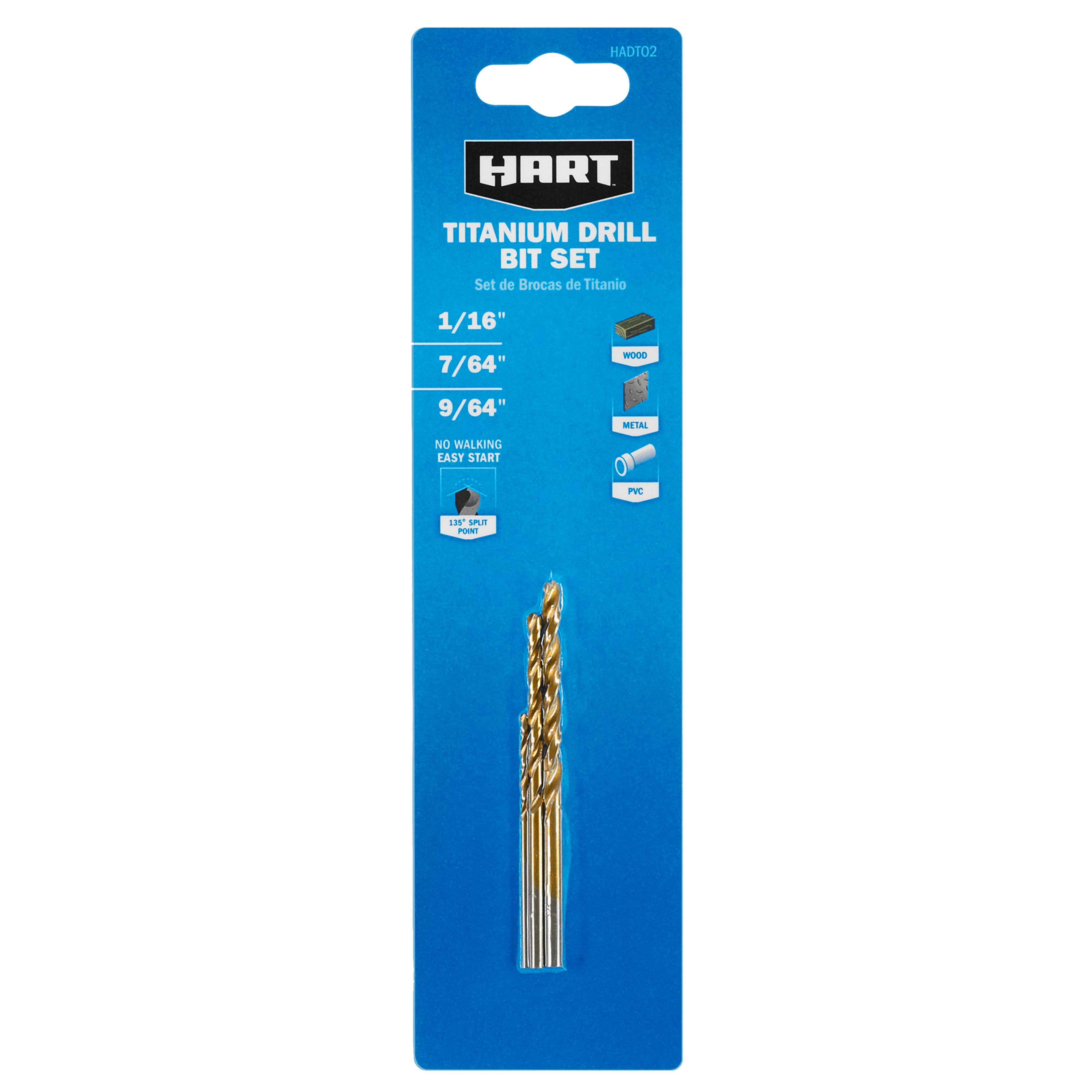HART 3-Piece Titanium Drill Bit Set 1/16-inch, 7/64-inch, 9/64-inch