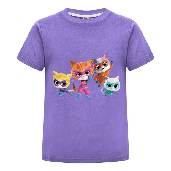 Kids Summer Shirt with Super-Kitties Print T-Shirt – Cartoon Cat Tee for Boys Girls – Short Sleeve Top – Fun Casual Clothing – Toddler Outfit