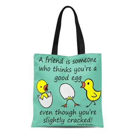SIDONKU Canvas Tote Bag Silly Slightly Cracked Best Friend Saying Eggs Even Though Reusable Handbag Shoulder Grocery Shopping (Best Reusable Egg Carton)