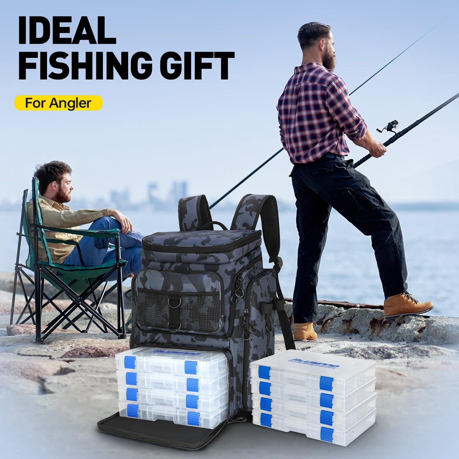 Fishing Backpack With Rod Holders  42l Large Water-resistant Tackle Bag For Camping Hiking Gifts - Black Camo (4 Boxes)