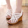 thumbnail image 1 of Sandalias de cuña de estilo europeo y americano para primavera y verano, Boca de pescado Sexy, tacones altos con huecos, talla grande, 1 of 5