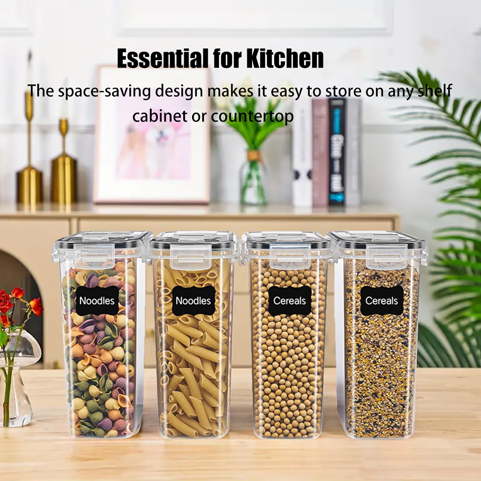 YHIPL Kitchen Cereal Containers Storage Set with Lids – 4 Pack 4L/135.2OZ Airtight Food Storage Containers for Pantry Organization and Storage