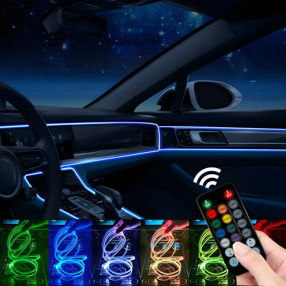 Car Interior LED Strip Lights with App Control, Sound Activated Fiber Optic Ambient Light Kit, RGB Color Changing Atmosphere Lighting with Music Sync, Dashboard Accent Light