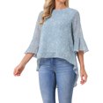 thumbnail image 4 of INSPIRE CHIC Women's Floral High Low Tops Scoop Neck Chiffon Blouse Asymmetrical Shirt 3/4 Bell Sleeve Casual Summer Tops S Grey Blue, 4 of 6