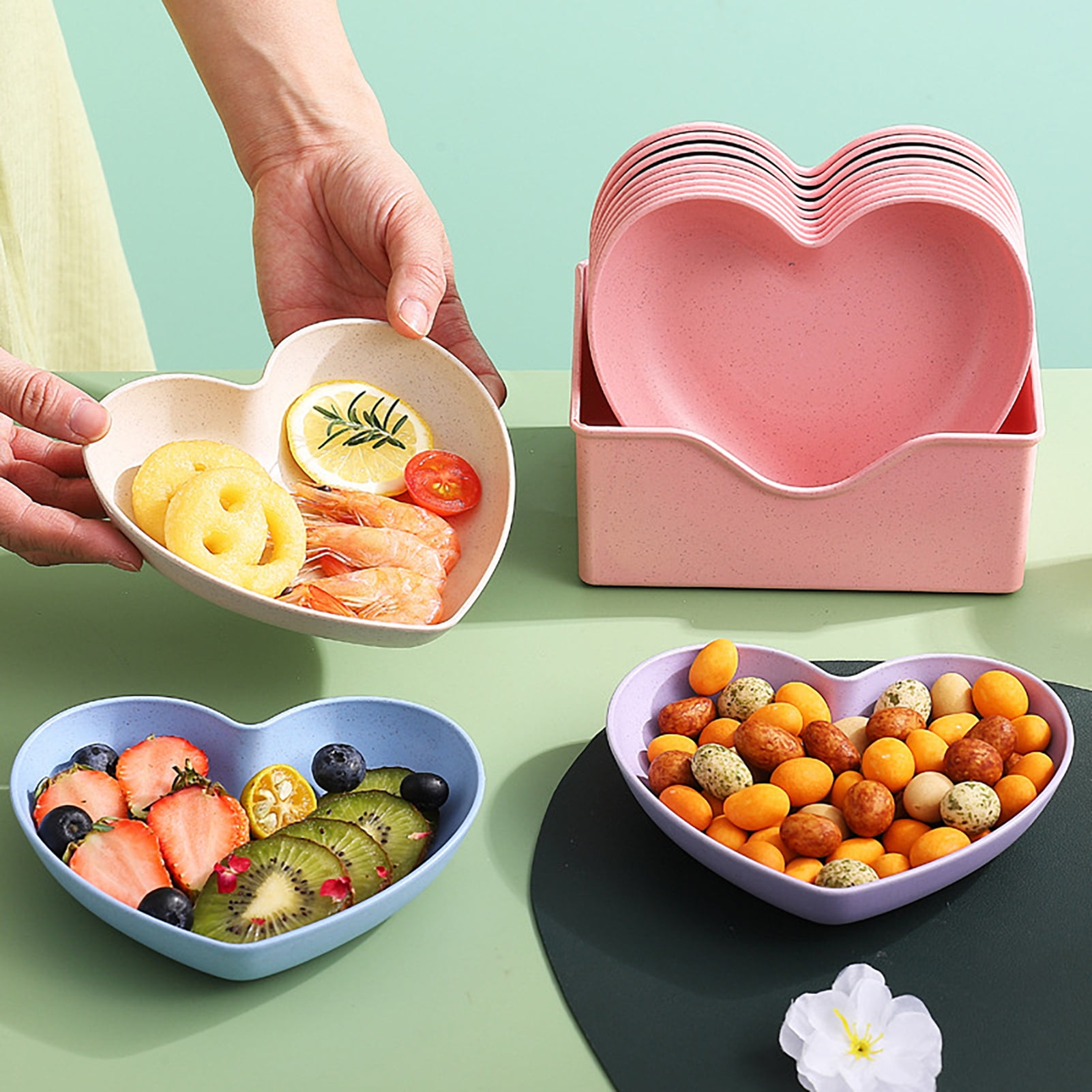 Washranp 10Pcs Heartshaped Bowls,HeatResistant Fruit Plate Food Grade