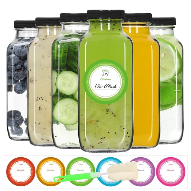 Botellas de jugo de vidrio STARSIDE 360 ml con tapas, paquete de 6