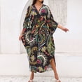thumbnail image 4 of WULMLEO Kaftan Dresses for Women V Neck Batwing Sleeve Moomoo Nightgowns for Swimwear Plus Size Colorful Dresses Dark Green One Size, 4 of 5