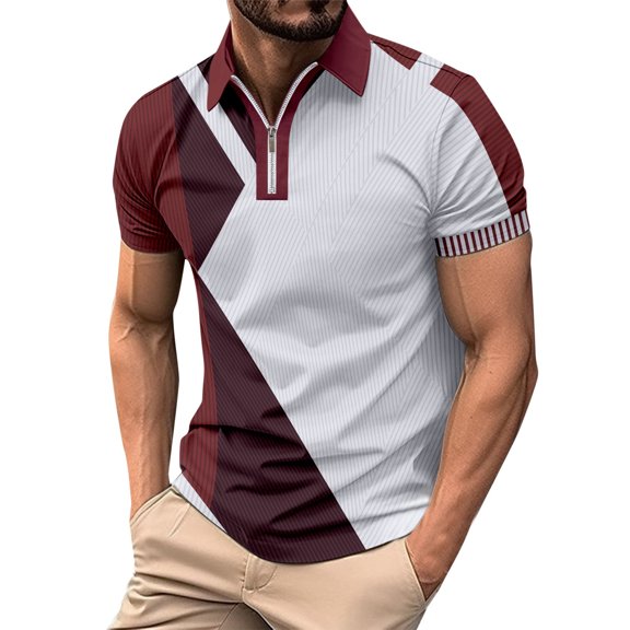 Men's Classic Short Sleeve Polo Shirt Zip Up Casual Summer Slim Fit T-Shirts