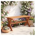 thumbnail image 2 of 36" Outdoor Wood Bench - Teak Oil Finish - Backless Patio Dining Bench for 2 - Hardwood Garden Seat - Weather Resistant, 2 of 8