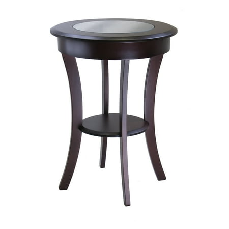 Glass Tops Wood Furniture - Winsome Wood Cassie Round Accent Table with Glass Top, Cappuccino