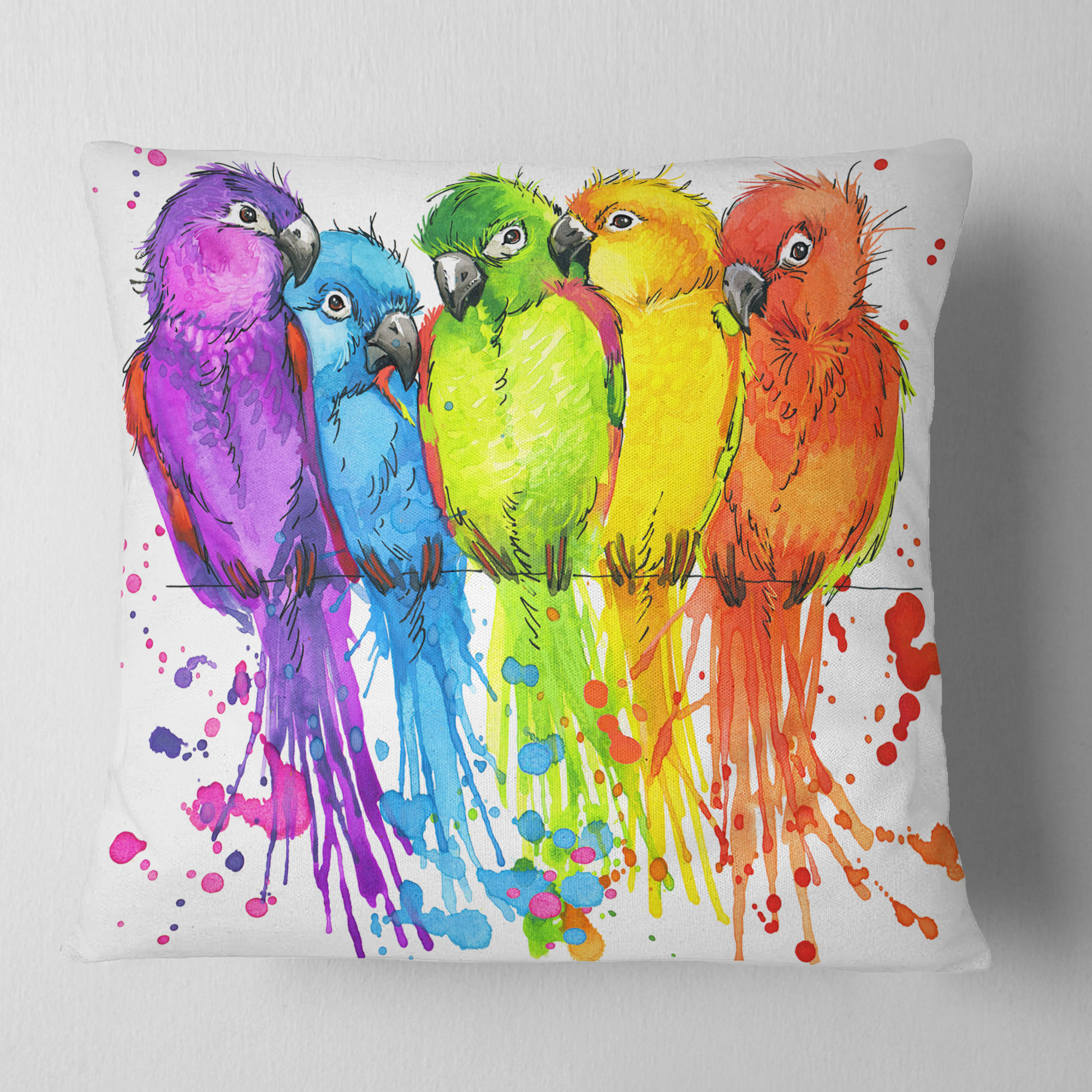 Designart Colorful Parrots Illustration - Animal Throw Pillow - 16x16