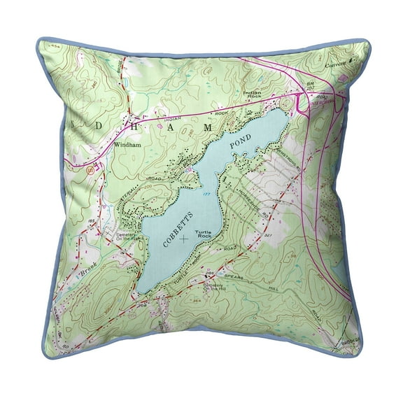 Betsy Drake HJ871 18 x 18 in. Cobbetts Pond, NH Nautical Map Large Corded Indoor & Outdoor Pillow