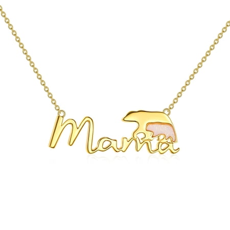 MYSTICPOEM Mama Necklace 925 Sterling Silver Mam Necklace Family Bears Pendant Mother Love Jewelry Gifts for Mother Wife Women