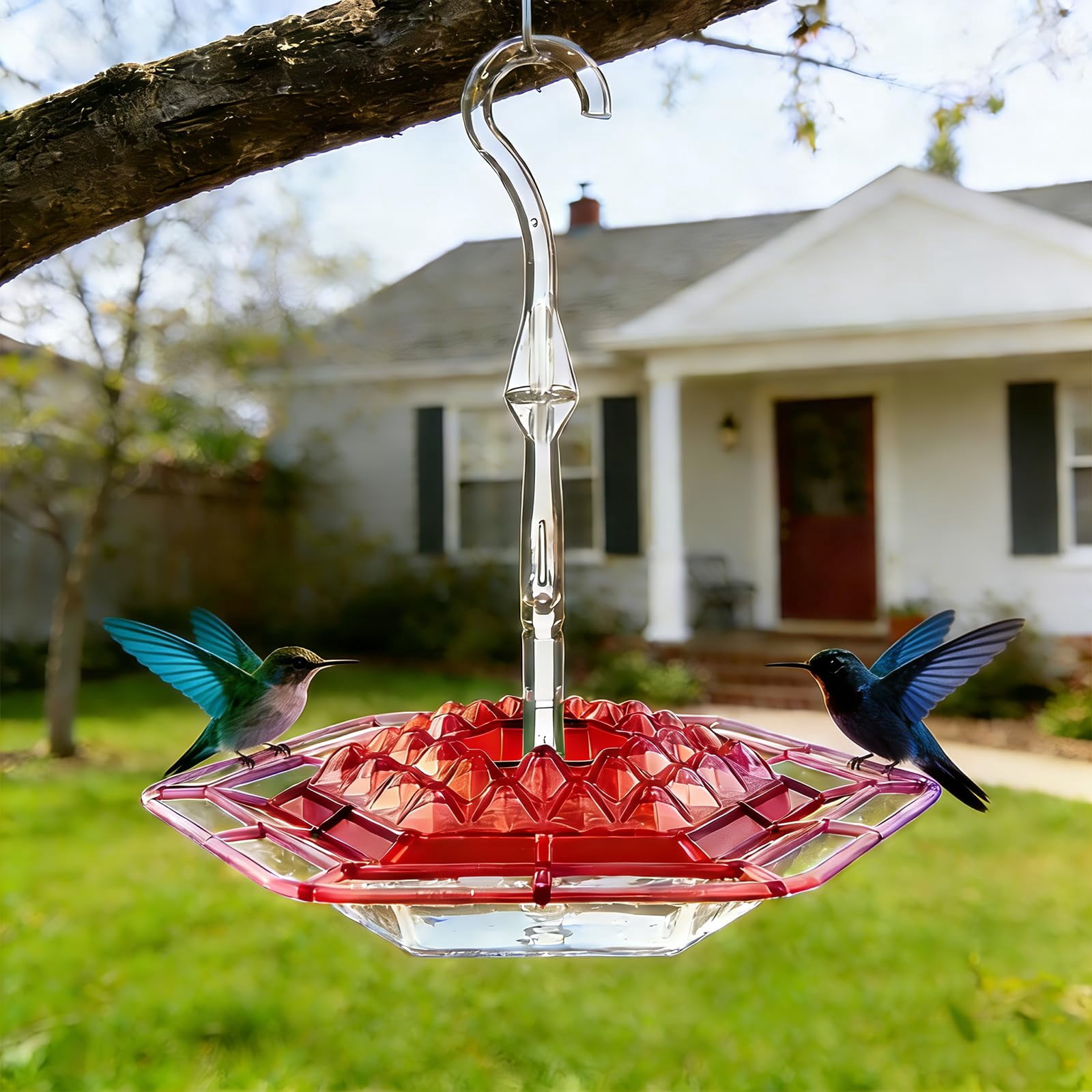 2 Pack Hummingbird Feeders for Outdoors Hanging with 30 Feeding Ports Saucer Humming Bird Feeder with Integrated Ant Moat Bee-Proof Leak-Proof No Drip, Easy Cleaning and Refill