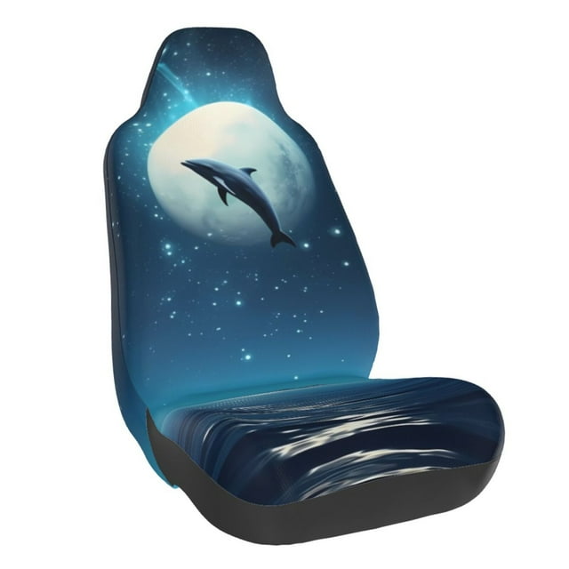 Wukai Night Sky Moon Dolphin Full Set Car Seat Covers with Soft Padding Universal Auto Front Seats Protector and Cushion Mat