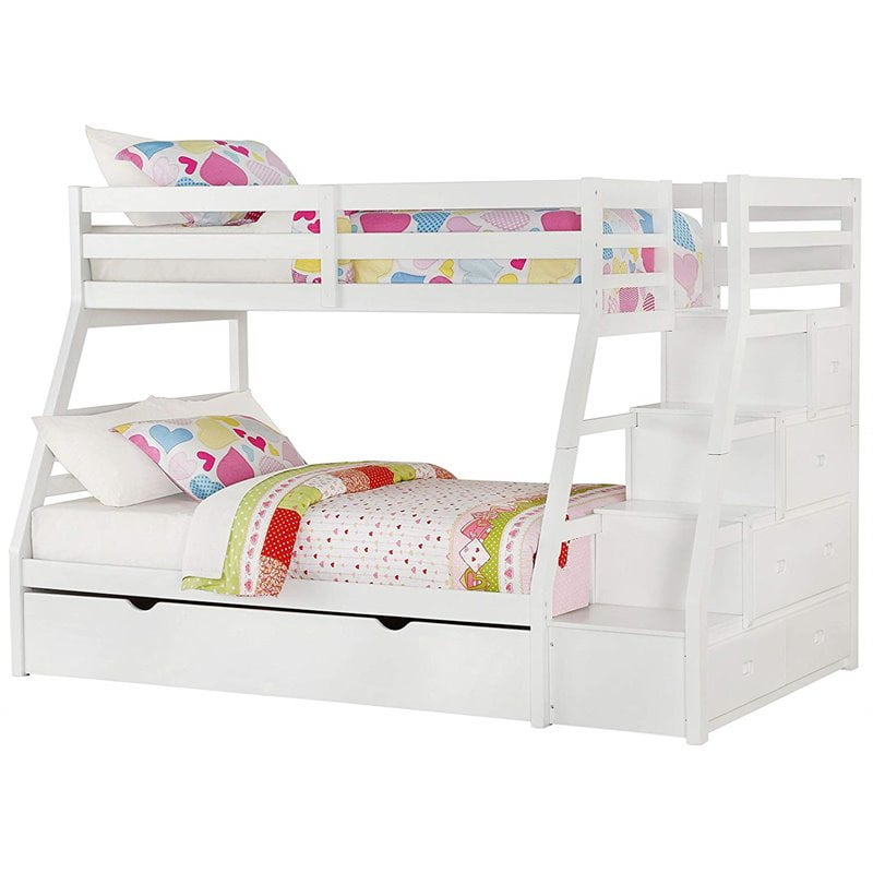 Full Bunk Bed With Storage Ladder, Twin Over Full Bunk Bed With Storage Ladder