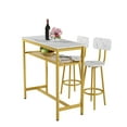thumbnail image 6 of UHOMEPRO 3 Piece Counter Height Table Set, Modern Bar Table and Chair Set with Storage Rack, Wooden Kitchen Table Set of 3, Wood Top Pub Table & Chair Set for Kitchen Apartment Bistro, White+Gold, 6 of 7