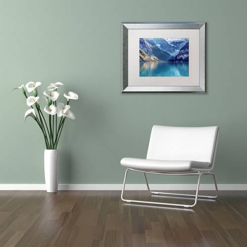 Trademark Fine Art 'Lake Louise Sunlight' Canvas Art by Pierre Leclerc, White Matte, Silver Frame