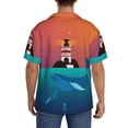 thumbnail image 3 of Rateoe Lighthouse and Whale Pattern Men's Short Sleeve Classic Shirt, Casual Short-Sleeved Shirt, Lightweight Summer Shirt, Cuban Collar Shirt,Button-Front Shirt-, 3 of 5