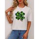 thumbnail image 1 of Women's Casual Crew Neck T-Shirt, 95% Polyester 5% Spandex Knit Fabric, All-Season Leopard Print & Four-Leaf Clover Graphic Tee Tee For Adult, Men, Women, Teen, Teenager, Adolescent, Youth, 1 of 5
