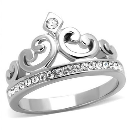 Crystal Silver Rings - PRINCESS ROYALTY CRYSTAL CROWN SILVER STAINLESS STEEL FASHION RING Women's Size 10