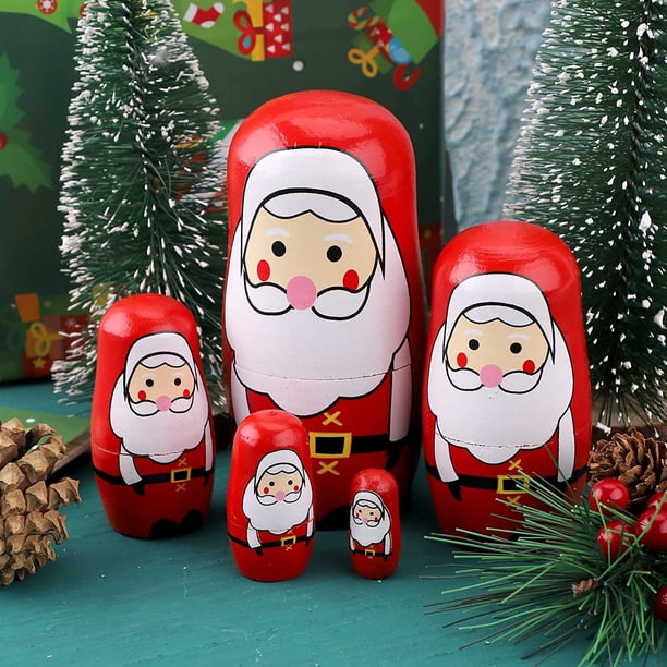 Ensemble de Poupées Gigognes Russes 5 Pcs Bonhomme de Neige Décoration de Noël en Bois Fait Main Décoration de Table pour la Maison Ensemble de Poupées Gigognes Russes 5 Pcs Bonhomme de Neige Décoration de Noël en Bois Fait Main Décoration de Table pour la Maison