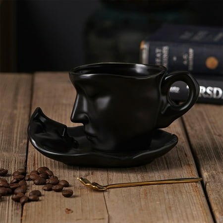 

Kiss Coffee Cup With Saucer and Spoon Romantic Design Durable Coffee Cup for Cereal Water Juice and Orange