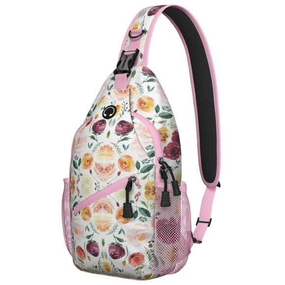 Sac à Dos Bandoulière Floral à Fleurs Sauvages et Papillons de Style Campagnard, Sac de Voyage Léger à Bandoulière pour Femmes, Design Artistique de Fleurs de Jardin